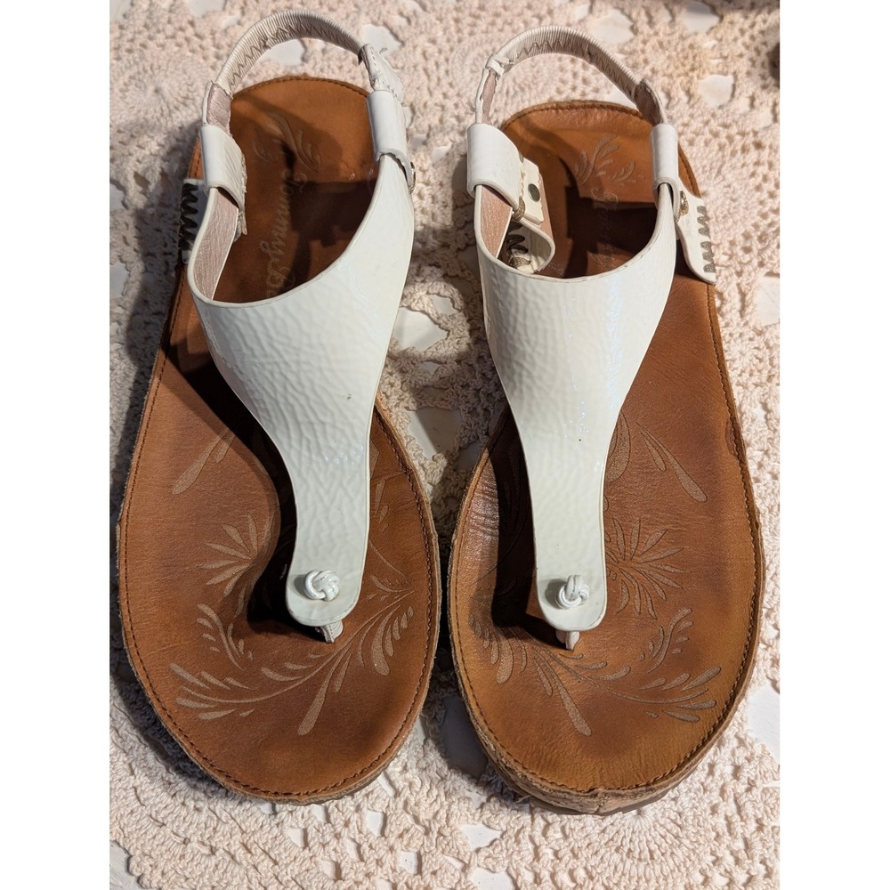 Tommy Bahama Womens White Leather Cork Platform Slingback Thong Sandals size 8